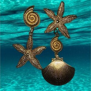 Gold Starfish and Shell Earrings